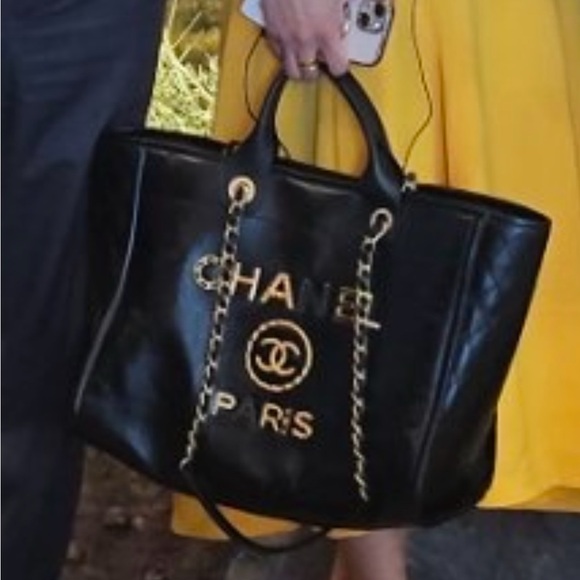 Authentic CHANEL Aged Calfskin Medium Studded Deauville Tote in Black - Picture 9 of 10